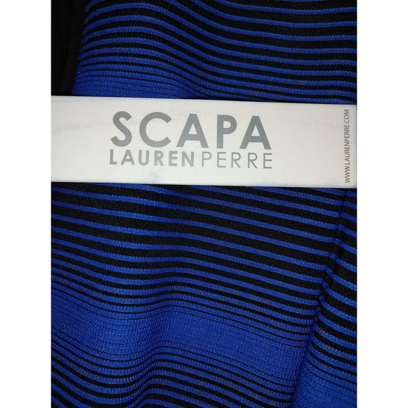 Scapa Lauren Perre Woman's NEW Blue Texture Strip Size M Shift Dress Long Sleeve - Picture 12 of 12